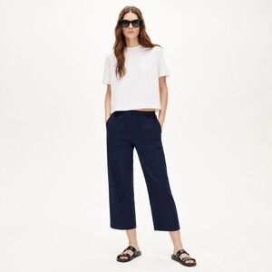 Rachel Zoe 100% Linen Casual Navy Cropped Wide-Leg Pants Summer Vacation Holiday